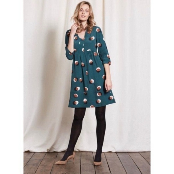 Boden Green Patterned 100% Viscose 3/4 Sleeve Dress, Size 4R - Picture 1 of 7